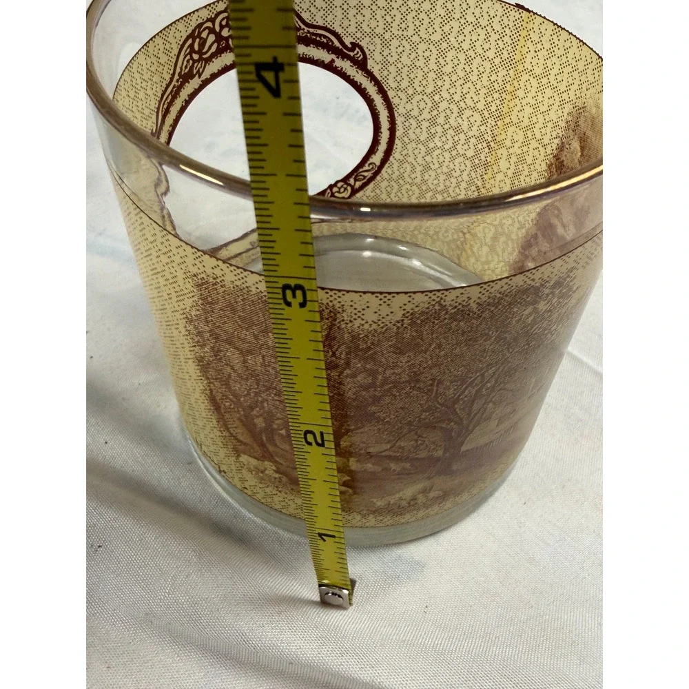 Vintage Currier and Ives Spring Rocks Glass Sepia Farm Scene Gold Rim Tumbler